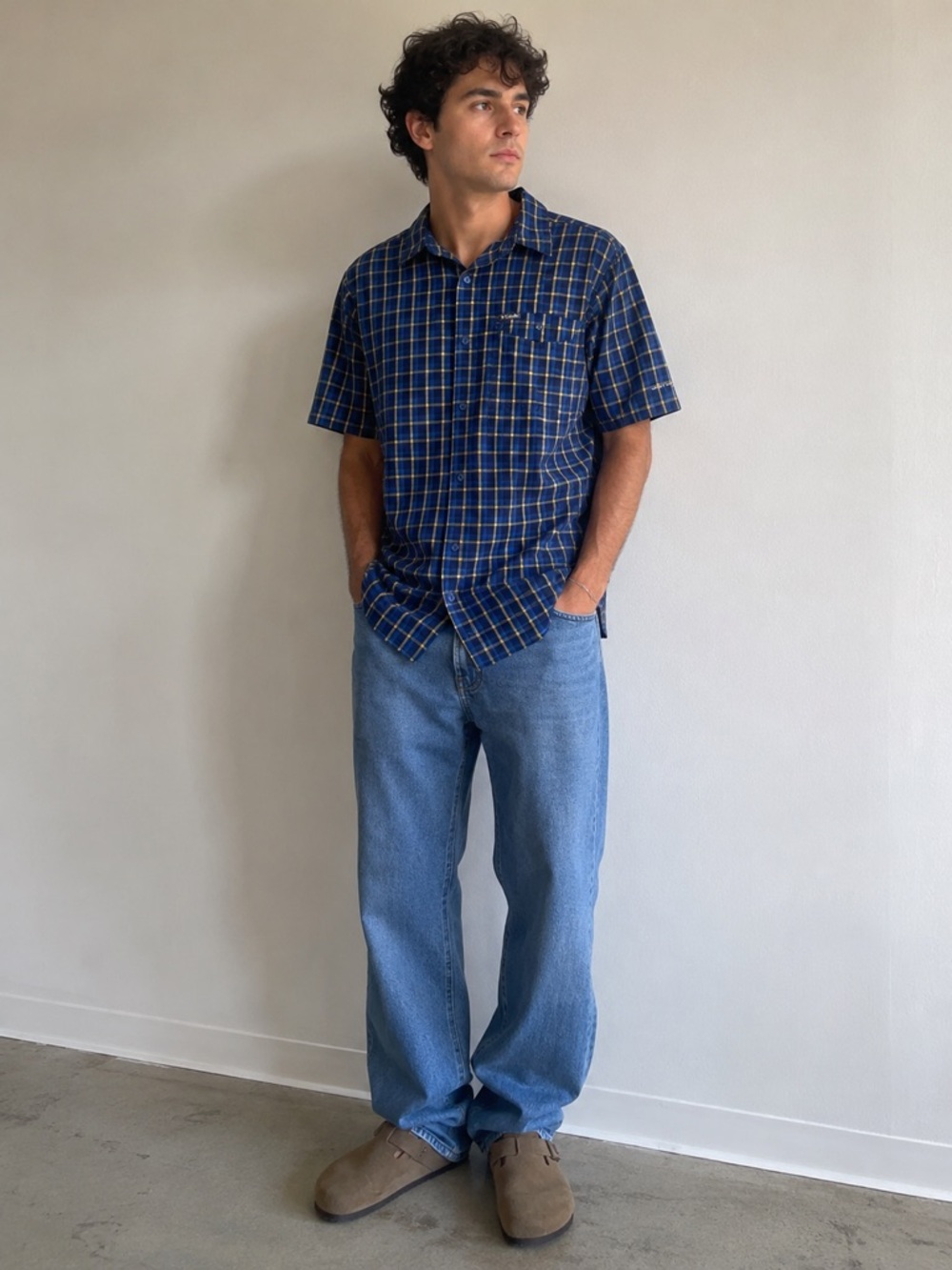 Columbia Omni-Shade Blue Plaid Short Sleeve Button Front Shirt Men’s Large